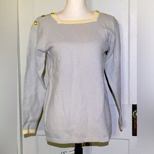 Adrienne Vittadini Lambswool Powder Blue Sweater with Gold Accents